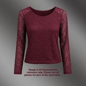 New Girls Colorful Planet Burgundy Sheer Long Sleeve Lace Top Size 2xl 18/20